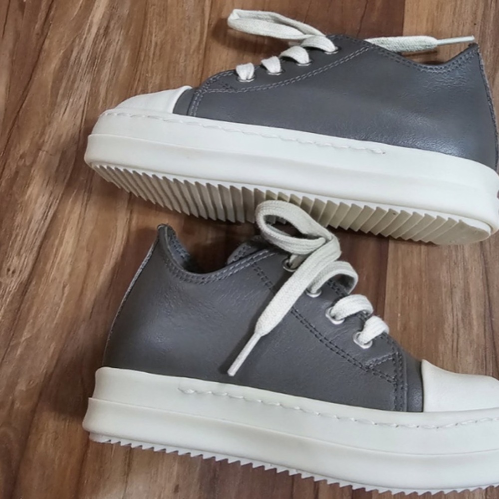 Rick Owens Gray and White High-Top Sneakers